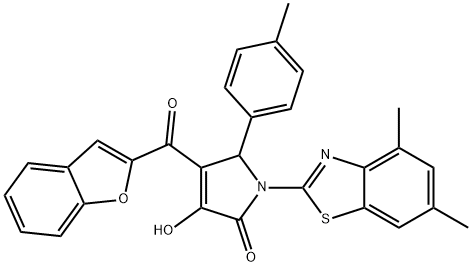 4-(1-benzofuran-2-ylcarbonyl)-1-(4,6-dimethyl-1,3-benzothiazol-2-yl)-3-hydroxy-5-(4-methylphenyl)-1,5-dihydro-2H-pyrrol-2-one Struktur