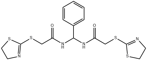 2-(4,5-dihydro-1,3-thiazol-2-ylsulfanyl)-N-[{[(4,5-dihydro-1,3-thiazol-2-ylsulfanyl)acetyl]amino}(phenyl)methyl]acetamide Struktur