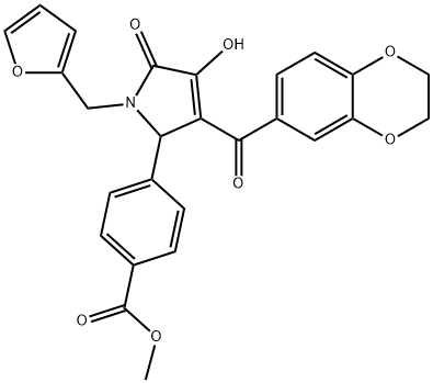 methyl 4-[3-(2,3-dihydro-1,4-benzodioxin-6-ylcarbonyl)-1-(2-furylmethyl)-4-hydroxy-5-oxo-2,5-dihydro-1H-pyrrol-2-yl]benzoate Struktur