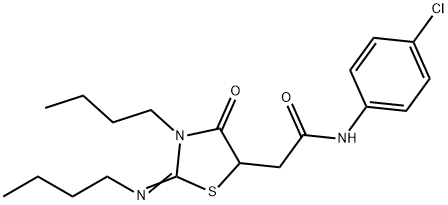 2-[3-butyl-2-(butylimino)-4-oxo-1,3-thiazolidin-5-yl]-N-(4-chlorophenyl)acetamide Struktur