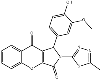 1-(4-hydroxy-3-methoxyphenyl)-2-(5-methyl-1,3,4-thiadiazol-2-yl)-1,2-dihydrochromeno[2,3-c]pyrrole-3,9-dione Struktur