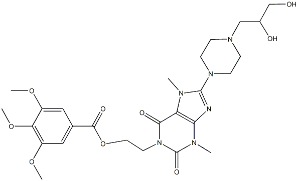 2-{8-[4-(2,3-dihydroxypropyl)-1-piperazinyl]-3,7-dimethyl-2,6-dioxo-2,3,6,7-tetrahydro-1H-purin-1-yl}ethyl 3,4,5-trimethoxybenzoate Struktur