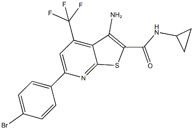 3-amino-6-(4-bromophenyl)-N-cyclopropyl-4-(trifluoromethyl)thieno[2,3-b]pyridine-2-carboxamide Struktur