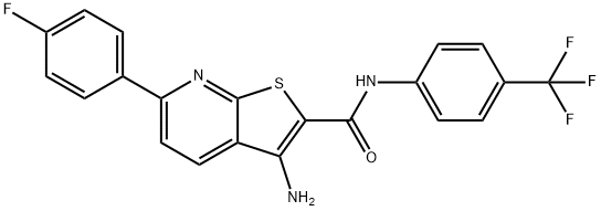 3-amino-6-(4-fluorophenyl)-N-[4-(trifluoromethyl)phenyl]thieno[2,3-b]pyridine-2-carboxamide Struktur