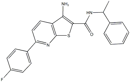 3-amino-6-(4-fluorophenyl)-N-(1-phenylethyl)thieno[2,3-b]pyridine-2-carboxamide Struktur