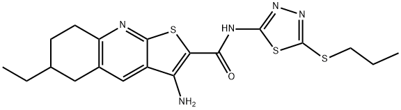 3-amino-6-ethyl-N-[5-(propylsulfanyl)-1,3,4-thiadiazol-2-yl]-5,6,7,8-tetrahydrothieno[2,3-b]quinoline-2-carboxamide Struktur