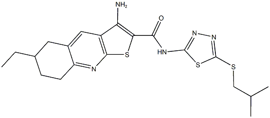 3-amino-6-ethyl-N-[5-(isobutylsulfanyl)-1,3,4-thiadiazol-2-yl]-5,6,7,8-tetrahydrothieno[2,3-b]quinoline-2-carboxamide Struktur