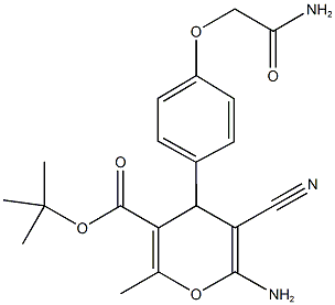 tert-butyl 6-amino-4-[4-(2-amino-2-oxoethoxy)phenyl]-5-cyano-2-methyl-4H-pyran-3-carboxylate Struktur