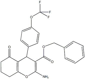 benzyl 2-amino-5-oxo-4-[4-(trifluoromethoxy)phenyl]-5,6,7,8-tetrahydro-4H-chromene-3-carboxylate Struktur