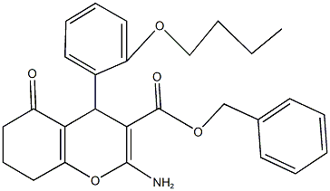 benzyl 2-amino-4-(2-butoxyphenyl)-5-oxo-5,6,7,8-tetrahydro-4H-chromene-3-carboxylate Struktur