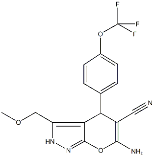 6-amino-3-(methoxymethyl)-4-[4-(trifluoromethoxy)phenyl]-2,4-dihydropyrano[2,3-c]pyrazole-5-carbonitrile Struktur