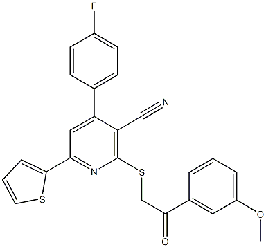 4-(4-fluorophenyl)-2-{[2-(3-methoxyphenyl)-2-oxoethyl]sulfanyl}-6-(2-thienyl)nicotinonitrile Struktur