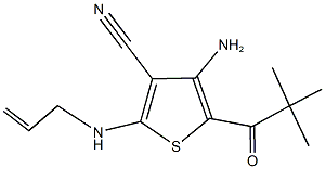 2-(allylamino)-4-amino-5-(2,2-dimethylpropanoyl)-3-thiophenecarbonitrile Struktur