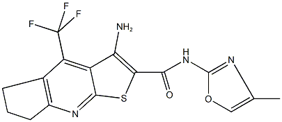 3-amino-N-(4-methyl-1,3-oxazol-2-yl)-4-(trifluoromethyl)-6,7-dihydro-5H-cyclopenta[b]thieno[3,2-e]pyridine-2-carboxamide Struktur