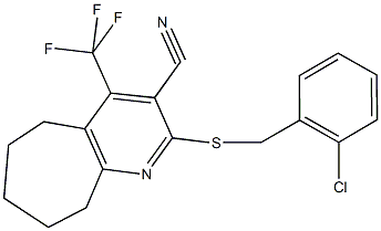 2-[(2-chlorobenzyl)sulfanyl]-4-(trifluoromethyl)-6,7,8,9-tetrahydro-5H-cyclohepta[b]pyridine-3-carbonitrile Struktur