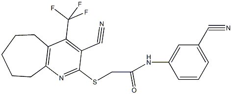 N-(3-cyanophenyl)-2-{[3-cyano-4-(trifluoromethyl)-6,7,8,9-tetrahydro-5H-cyclohepta[b]pyridin-2-yl]sulfanyl}acetamide Struktur