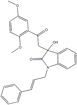 1-cinnamyl-3-[2-(2,5-dimethoxyphenyl)-2-oxoethyl]-3-hydroxy-1,3-dihydro-2H-indol-2-one Struktur