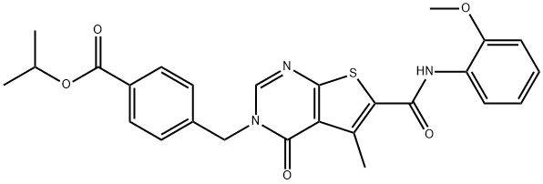 isopropyl 4-[(6-[(2-methoxyanilino)carbonyl]-5-methyl-4-oxothieno[2,3-d]pyrimidin-3(4H)-yl)methyl]benzoate Struktur