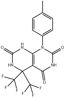 1-(4-methylphenyl)-5,5-bis(trifluoromethyl)-5,8-dihydropyrimido[4,5-d]pyrimidine-2,4,7(1H,3H,6H)-trione Struktur