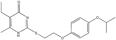 5-ethyl-2-{[2-(4-isopropoxyphenoxy)ethyl]sulfanyl}-6-methyl-4(1H)-pyrimidinone Struktur