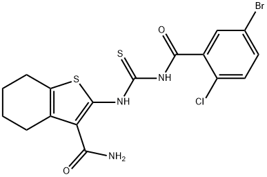 2-({[(5-bromo-2-chlorobenzoyl)amino]carbothioyl}amino)-4,5,6,7-tetrahydro-1-benzothiophene-3-carboxamide Struktur