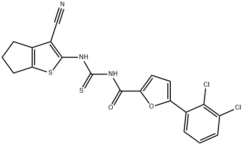 N-(3-cyano-5,6-dihydro-4H-cyclopenta[b]thien-2-yl)-N'-[5-(2,3-dichlorophenyl)-2-furoyl]thiourea Struktur