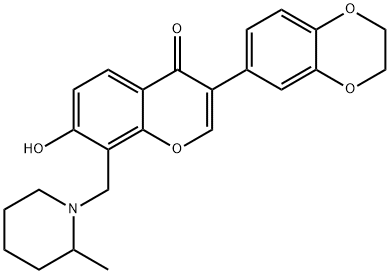 3-(2,3-dihydro-1,4-benzodioxin-6-yl)-7-hydroxy-8-[(2-methyl-1-piperidinyl)methyl]-4H-chromen-4-one Struktur