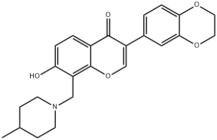 3-(2,3-dihydro-1,4-benzodioxin-6-yl)-7-hydroxy-8-[(4-methyl-1-piperidinyl)methyl]-4H-chromen-4-one Struktur