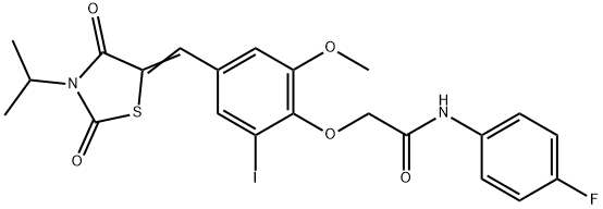 N-(4-fluorophenyl)-2-{2-iodo-4-[(3-isopropyl-2,4-dioxo-1,3-thiazolidin-5-ylidene)methyl]-6-methoxyphenoxy}acetamide Struktur