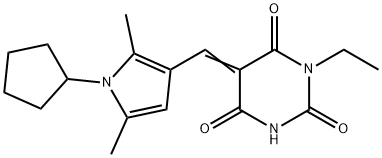 5-[(1-cyclopentyl-2,5-dimethyl-1H-pyrrol-3-yl)methylene]-1-ethyl-2,4,6(1H,3H,5H)-pyrimidinetrione Struktur