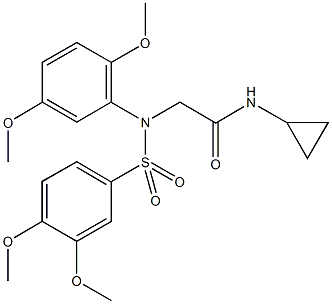 N-cyclopropyl-2-{[(3,4-dimethoxyphenyl)sulfonyl]-2,5-dimethoxyanilino}acetamide Struktur