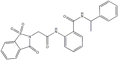 2-{[(1,1-dioxido-3-oxo-1,2-benzisothiazol-2(3H)-yl)acetyl]amino}-N-(1-phenylethyl)benzamide Struktur