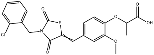 2-(4-{[3-(2-chlorobenzyl)-2,4-dioxo-1,3-thiazolidin-5-ylidene]methyl}-2-methoxyphenoxy)propanoic acid Struktur