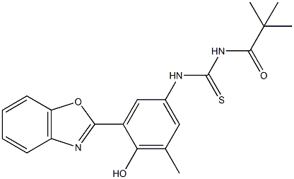 N-[3-(1,3-benzoxazol-2-yl)-4-hydroxy-5-methylphenyl]-N'-(2,2-dimethylpropanoyl)thiourea Struktur