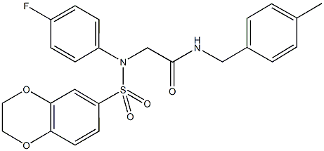 2-[(2,3-dihydro-1,4-benzodioxin-6-ylsulfonyl)-4-fluoroanilino]-N-(4-methylbenzyl)acetamide Struktur