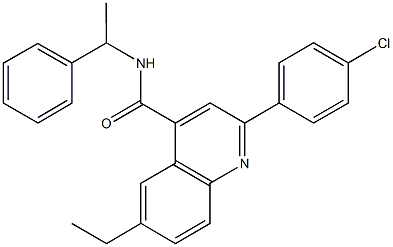 2-(4-chlorophenyl)-6-ethyl-N-(1-phenylethyl)-4-quinolinecarboxamide Struktur