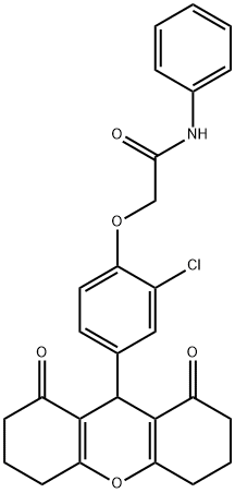 2-[2-chloro-4-(1,8-dioxo-2,3,4,5,6,7,8,9-octahydro-1H-xanthen-9-yl)phenoxy]-N-phenylacetamide Struktur