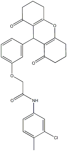 N-(3-chloro-4-methylphenyl)-2-[3-(1,8-dioxo-2,3,4,5,6,7,8,9-octahydro-1H-xanthen-9-yl)phenoxy]acetamide Struktur