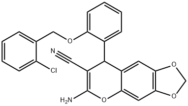 6-amino-8-{2-[(2-chlorobenzyl)oxy]phenyl}-8H-[1,3]dioxolo[4,5-g]chromene-7-carbonitrile Struktur