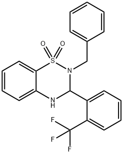 2-benzyl-3-[2-(trifluoromethyl)phenyl]-3,4-dihydro-2H-1,2,4-benzothiadiazine 1,1-dioxide Struktur