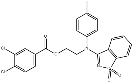 2-[(1,1-dioxido-1,2-benzisothiazol-3-yl)-4-methylanilino]ethyl 3,4-dichlorobenzoate Struktur