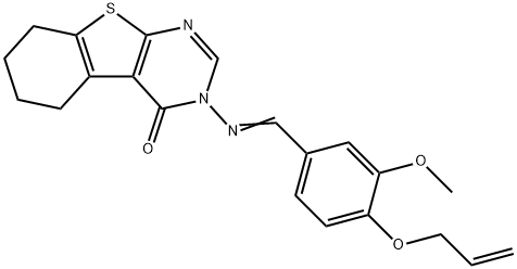 3-{[4-(allyloxy)-3-methoxybenzylidene]amino}-5,6,7,8-tetrahydro[1]benzothieno[2,3-d]pyrimidin-4(3H)-one Struktur