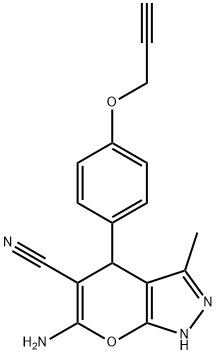 6-amino-3-methyl-4-[4-(2-propynyloxy)phenyl]-1,4-dihydropyrano[2,3-c]pyrazole-5-carbonitrile Struktur