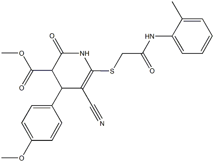 methyl 5-cyano-4-(4-methoxyphenyl)-2-oxo-6-{[2-oxo-2-(2-toluidino)ethyl]sulfanyl}-1,2,3,4-tetrahydro-3-pyridinecarboxylate Struktur