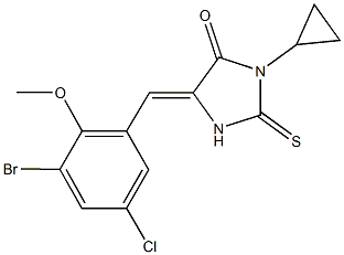 5-(3-bromo-5-chloro-2-methoxybenzylidene)-3-cyclopropyl-2-thioxo-4-imidazolidinone Struktur