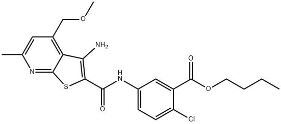 butyl 5-({[3-amino-4-(methoxymethyl)-6-methylthieno[2,3-b]pyridin-2-yl]carbonyl}amino)-2-chlorobenzoate Struktur