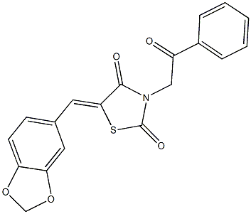 5-(1,3-benzodioxol-5-ylmethylene)-3-(2-oxo-2-phenylethyl)-1,3-thiazolidine-2,4-dione Struktur