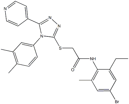 N-(4-bromo-2-ethyl-6-methylphenyl)-2-{[4-(3,4-dimethylphenyl)-5-(4-pyridinyl)-4H-1,2,4-triazol-3-yl]sulfanyl}acetamide Struktur