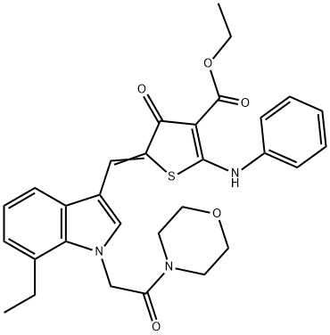 ethyl 2-anilino-5-({7-ethyl-1-[2-(4-morpholinyl)-2-oxoethyl]-1H-indol-3-yl}methylene)-4-oxo-4,5-dihydro-3-thiophenecarboxylate Struktur