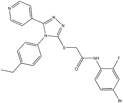 N-(4-bromo-2-fluorophenyl)-2-{[4-(4-ethylphenyl)-5-(4-pyridinyl)-4H-1,2,4-triazol-3-yl]sulfanyl}acetamide Struktur